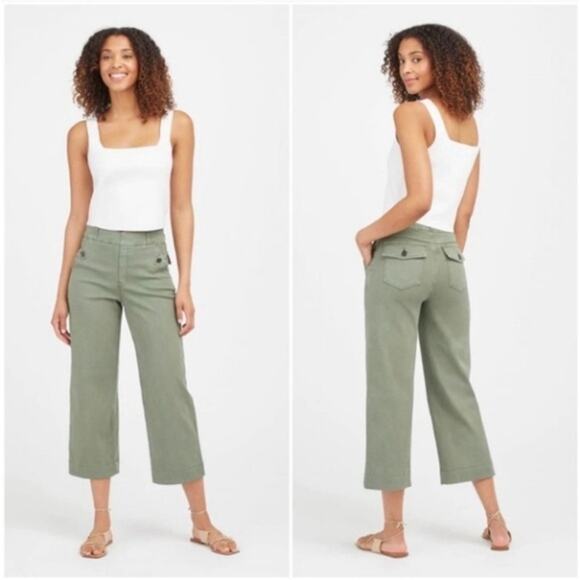 SPANX Stretch Twill Pull On Cropped Wide Leg Pant Spruce Green Sz 3X $128 {3F7} - Picture 1 of 7